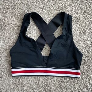 GapFit Black CrissCross Low Impact Unlined Sports Bra XS, Red White Elastic Band